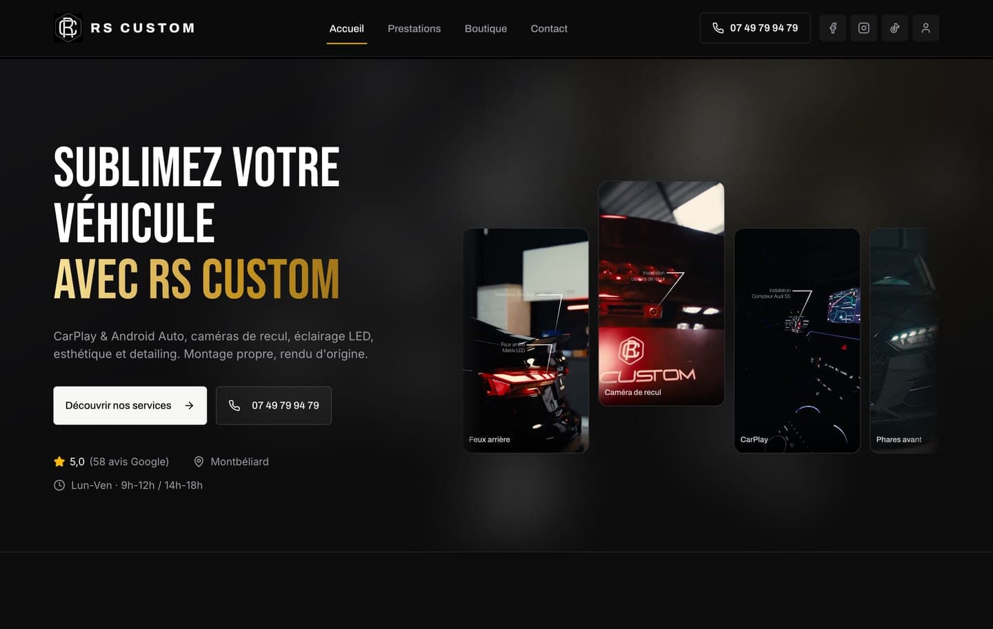 Site réalisé pour RSCustom, Site vitrine